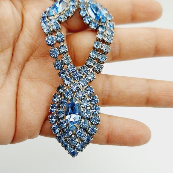 Stunning Baby Blue Marquis Rhinestone Necklace & Bracelet Set Statement Parure - Picture 8 of 16